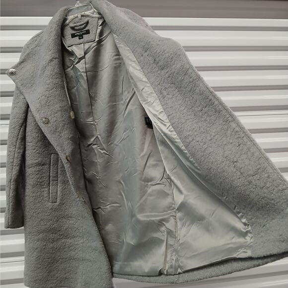 Kenneth Cole New York Wool Blend Boucle Coat Women's Large Gray Cozy Peacoat - Picture 7 of 15